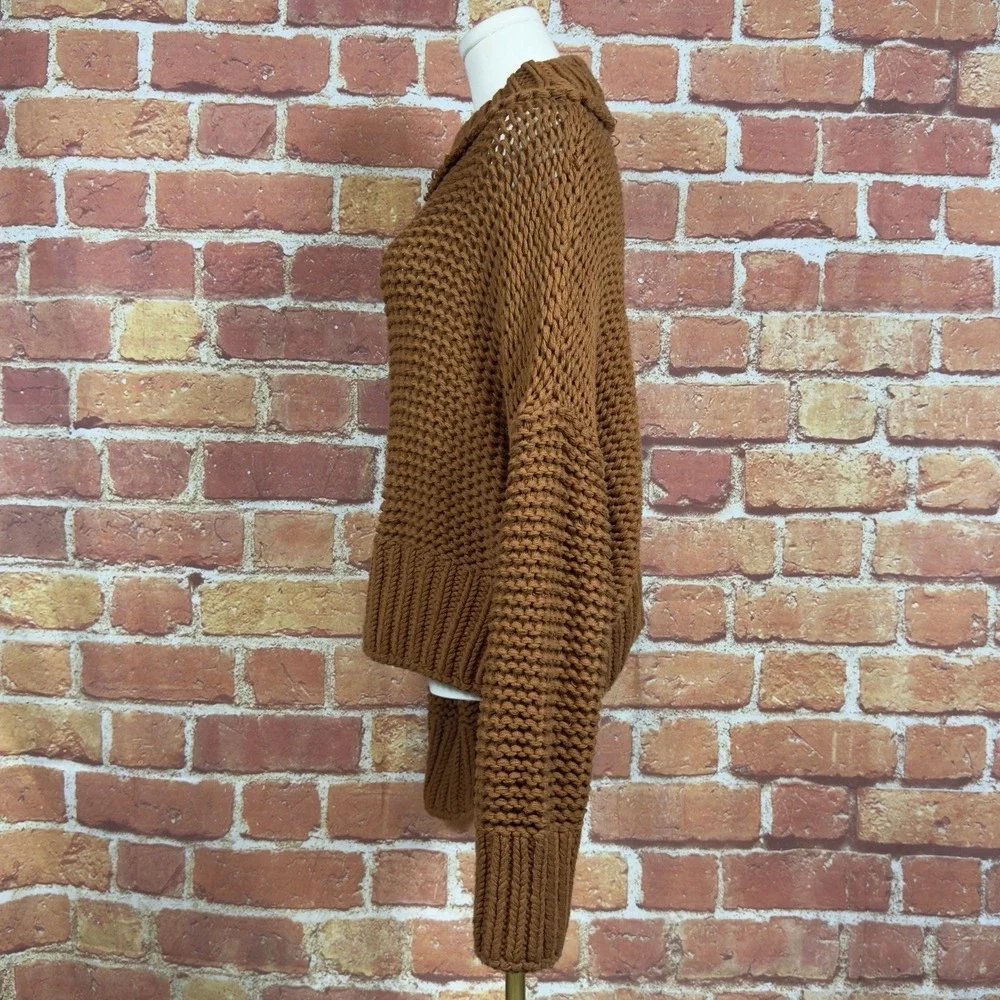 Free People‎ Chunky Knit Cotton Pullover Sweater Brown Mock Neck  Size  S/P